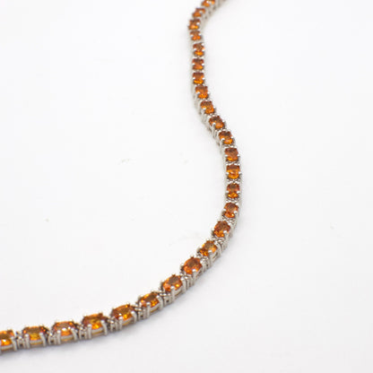 Vintage Genuine Orange Sapphire and Diamond Sterling Silver Tennis Bracelet