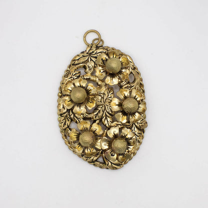 Vintage Florales Messing-Filigran-Anhänger, oval