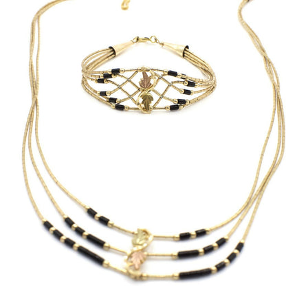 Vintage Black Hills Gold Roségold-Ranken-Armband und Halskette aus flüssigem Gold