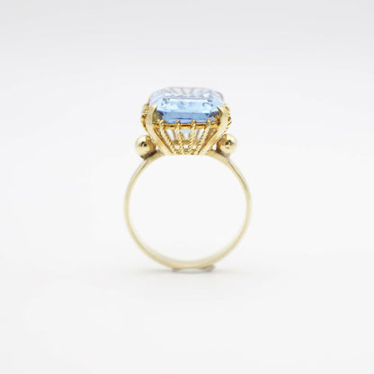 Vintage-Cocktailring mit blauem Spinell aus massivem 18K Gelbgold